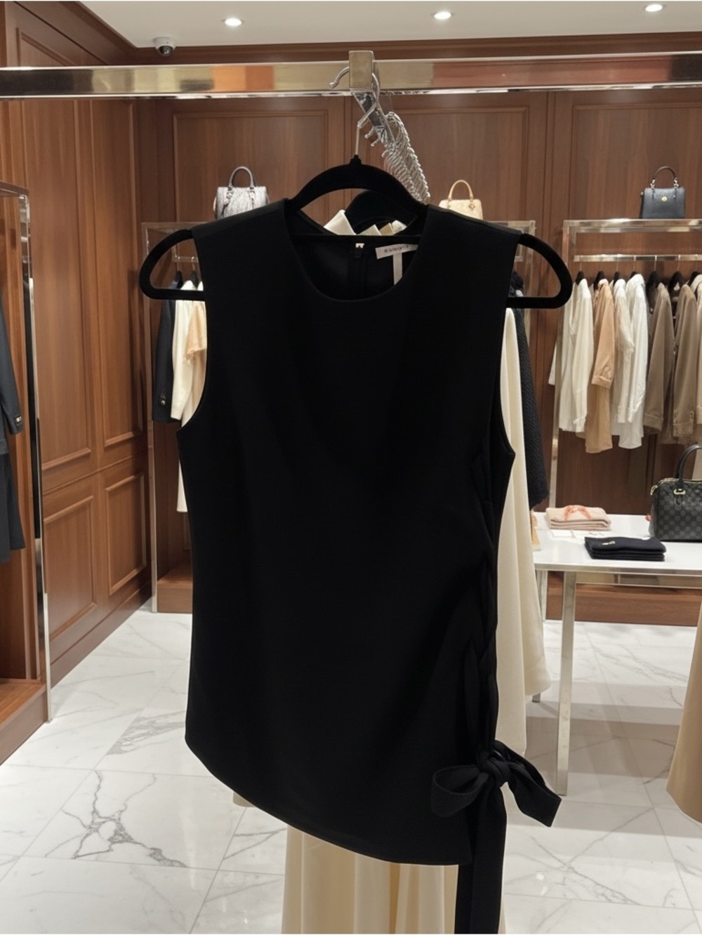 Derek Lam Crosby Black asymetricSleeveless Tie-Hem Top